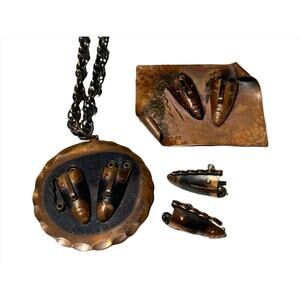 REBAJES Signed Jewelry Set - Brazilian Mask Earrings Necklace - Vintage 1950s